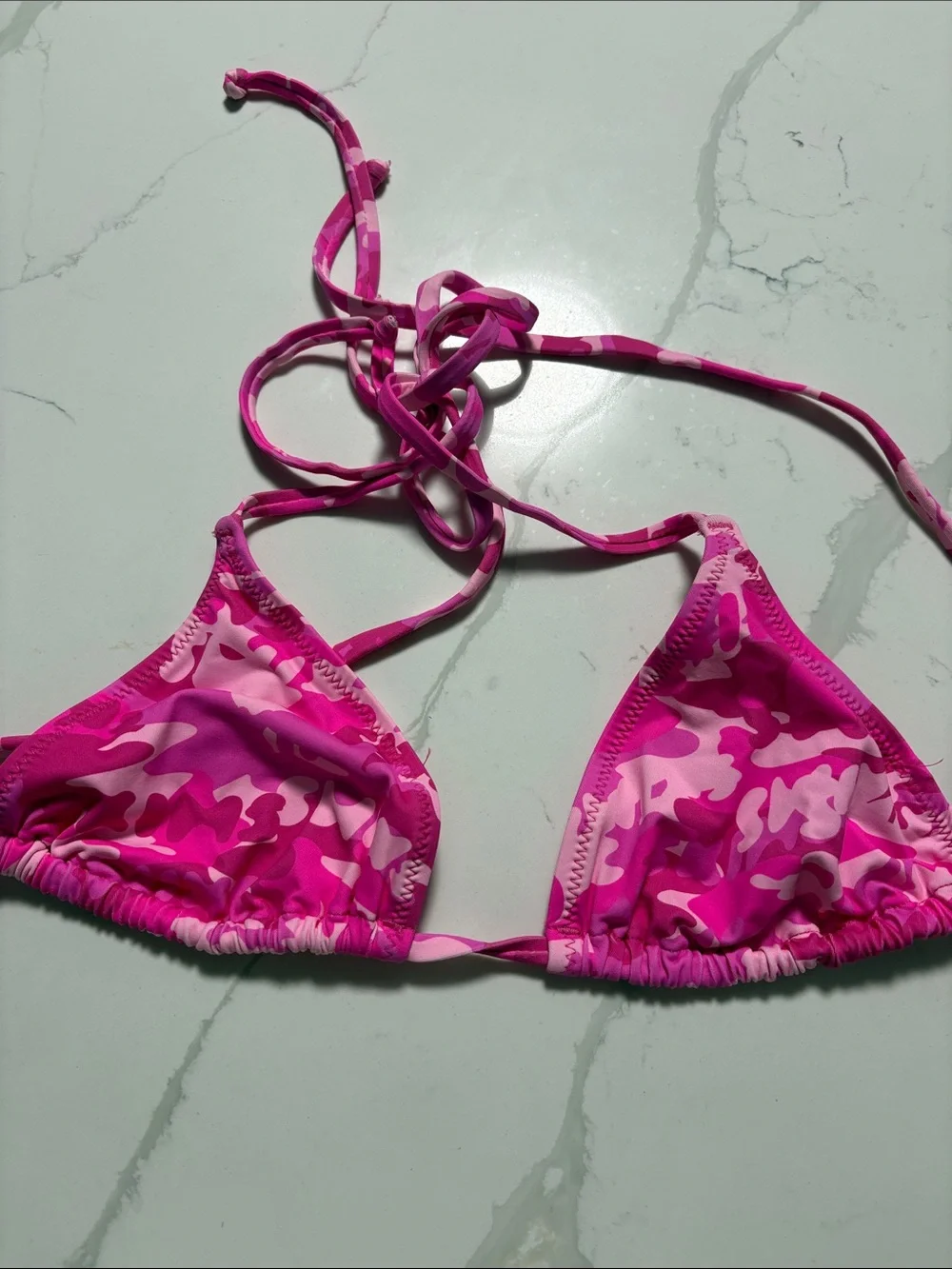 SKIMS Pink Camo Triangle Bikini Top